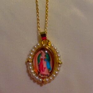 Gold and Pearl Religious Pendant Necklace 18k plated gold titanium steel